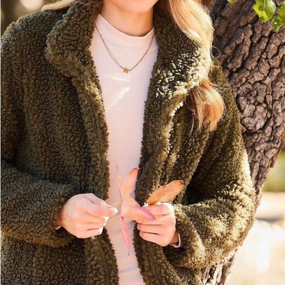 Olive Sherpa Jacket-LAST ONE - Picture 3 of 5
